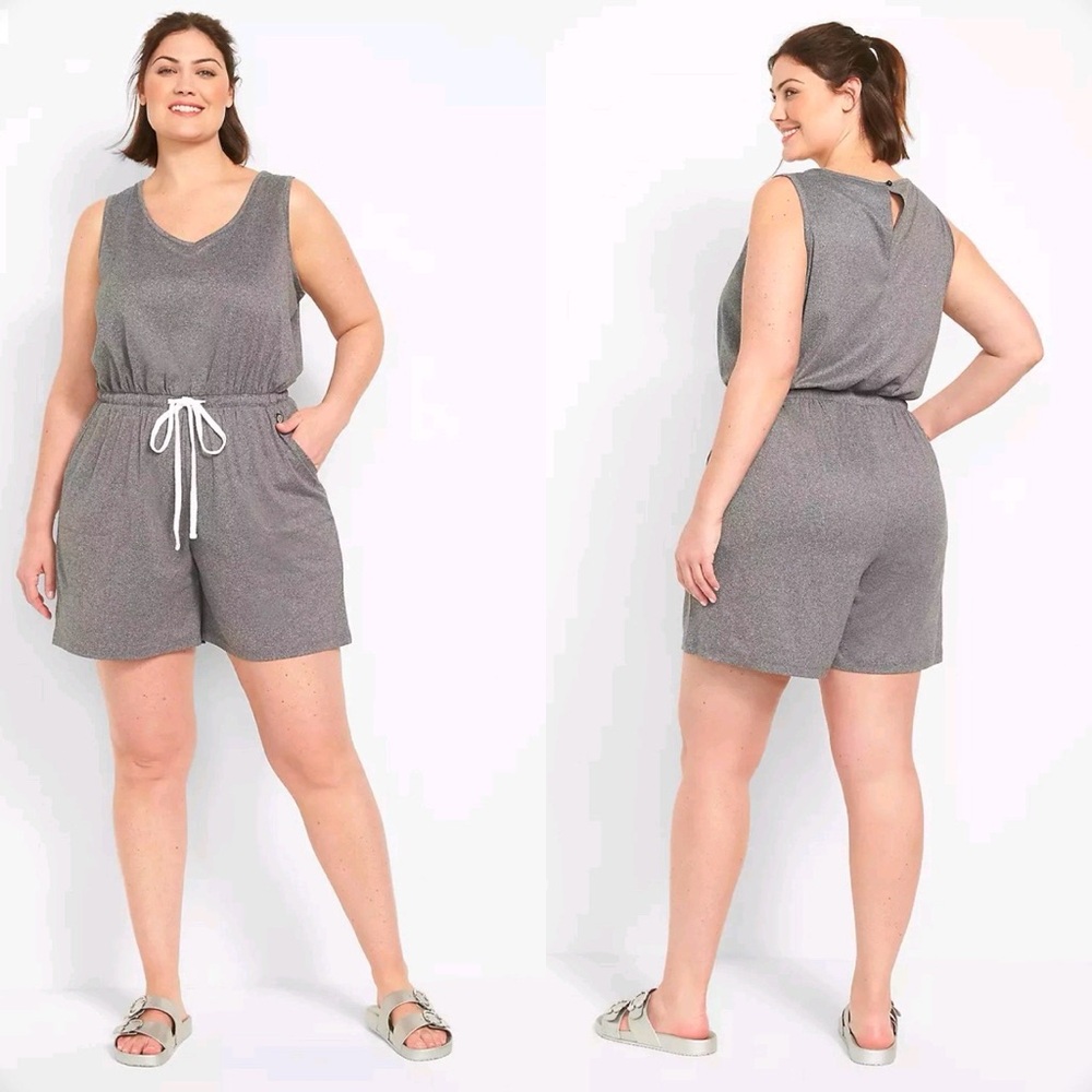 LANE‎ BRYANT LIVI ROMPER CHARCOAL HEATHER GRAY ELASTIC WAIST SIZE 18/20 #126